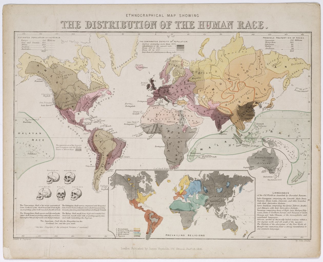 Mapa Etnográfico que Mostra a Distribuição da Raça Humana