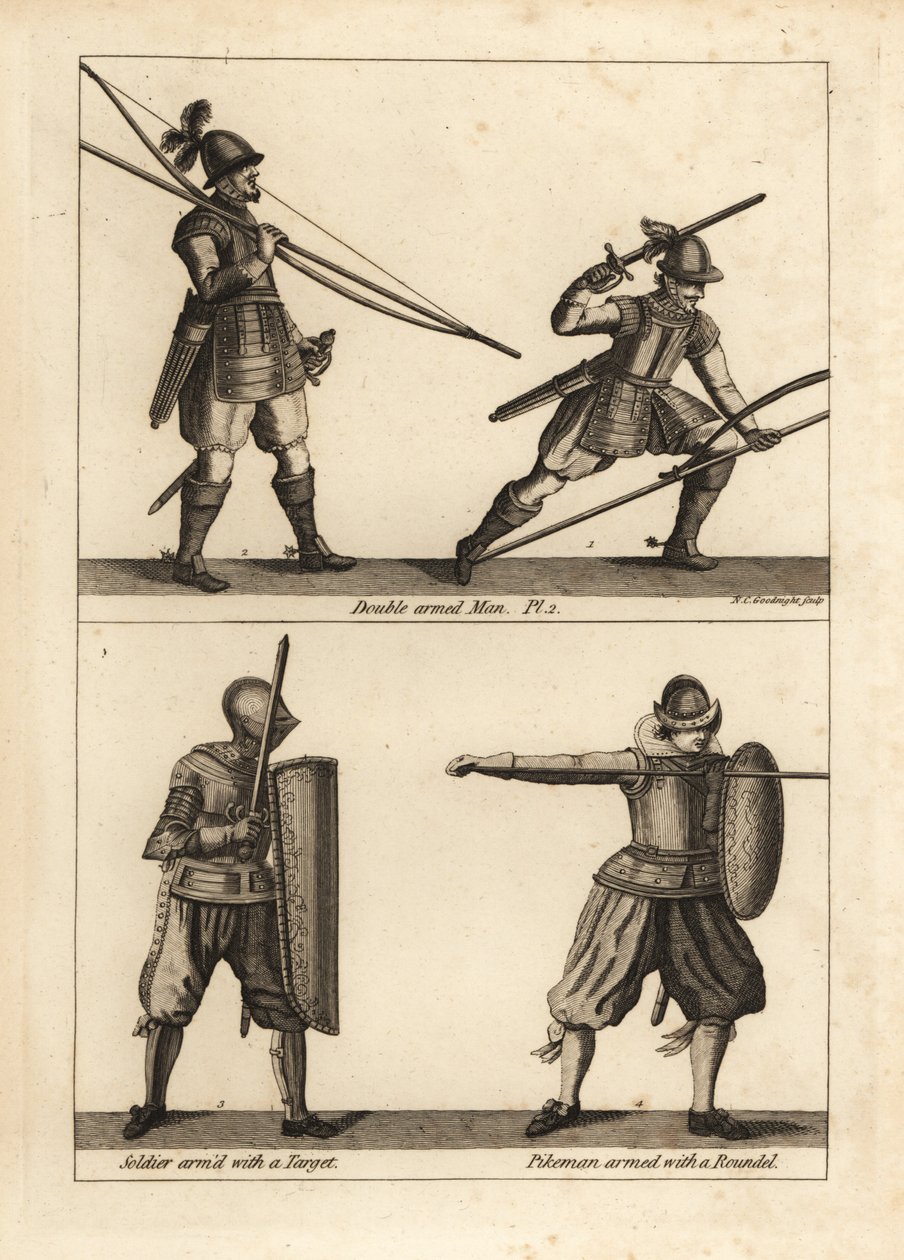 Exercício do homem de dois braços com arco e lúcio de Unbekannt