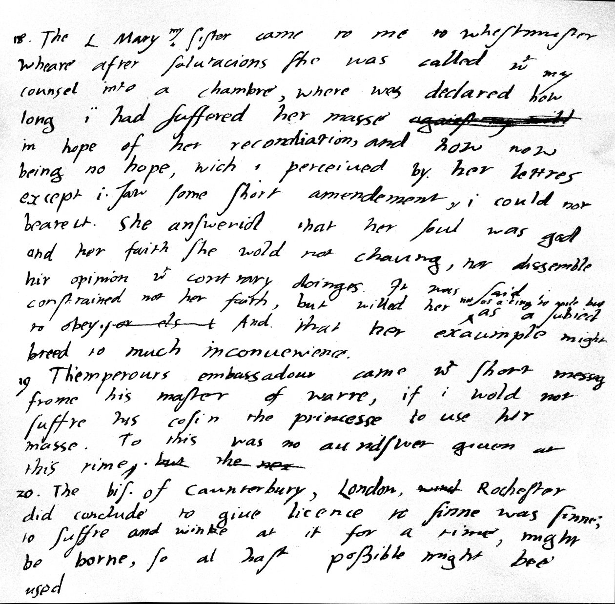 Extracto do diário do Rei Eduardo VI descrevendo a visita da sua irmã Maria a Westminster, as suas tentativas para a persuadir a mudar a sua prática religiosa e a deixar de assistir à missa católica. de Unbekannt