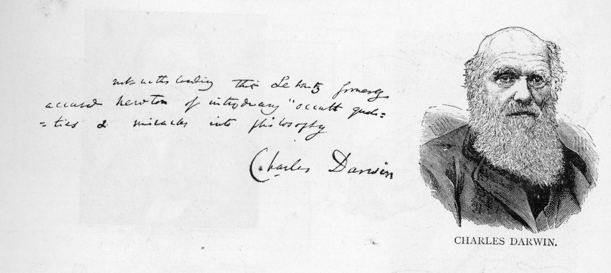 Extracto de uma página de autógrafos do Capítulo XV, Vol.1 de "A Origem das Espécies" e assinatura de Charles Darwin (caneta e tinta sobre papel) de Unbekannt