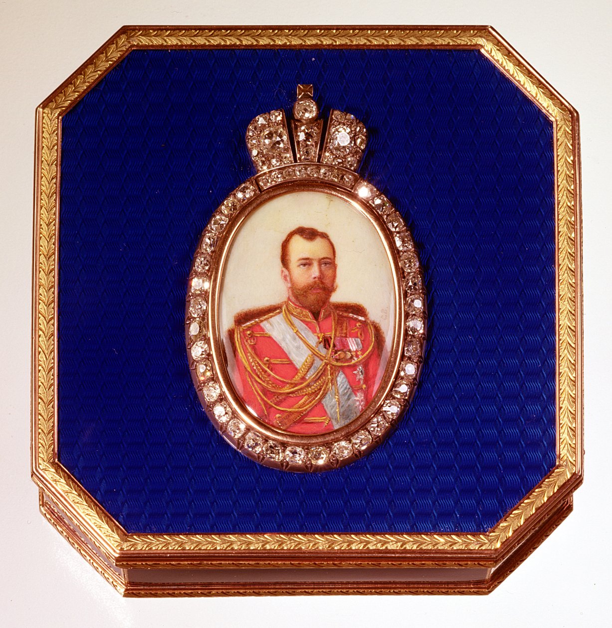 Caixa de esmalte azul Fabergé, com retrato do Czar Nicolau II de Unbekannt