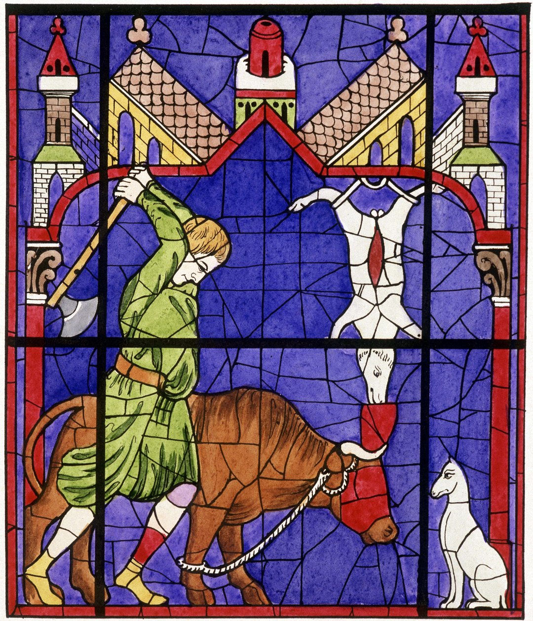 Fac-símile de um vitral da Catedral de Notre-Dame de Chartres que representa um talhante de Unbekannter Künstler