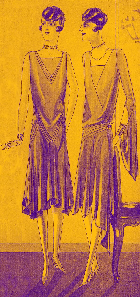 Moda: vestidos de jantar na primavera de 1928 de Unbekannter Künstler