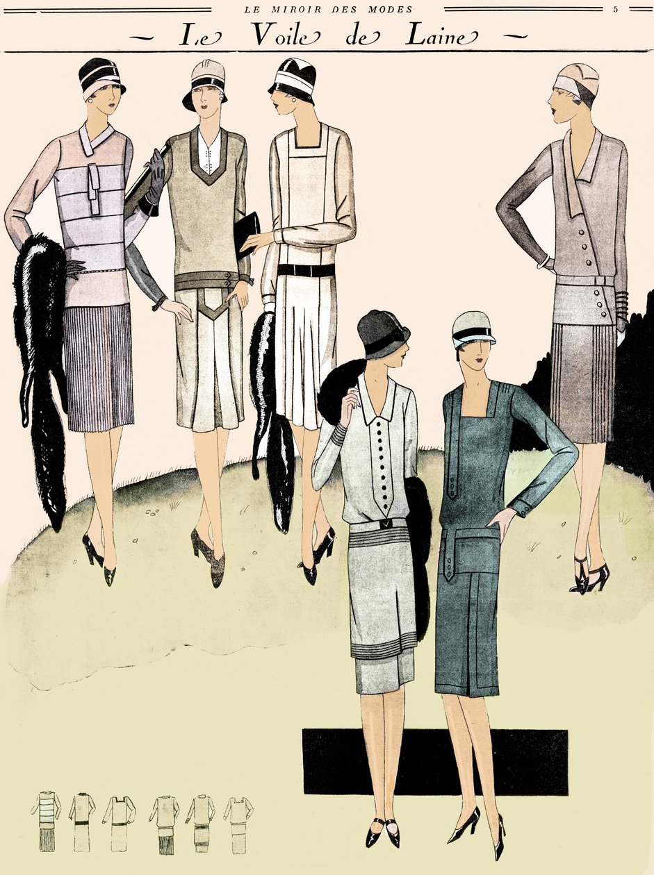 Vestidos da moda na primavera de 1928 de Unbekannter Künstler