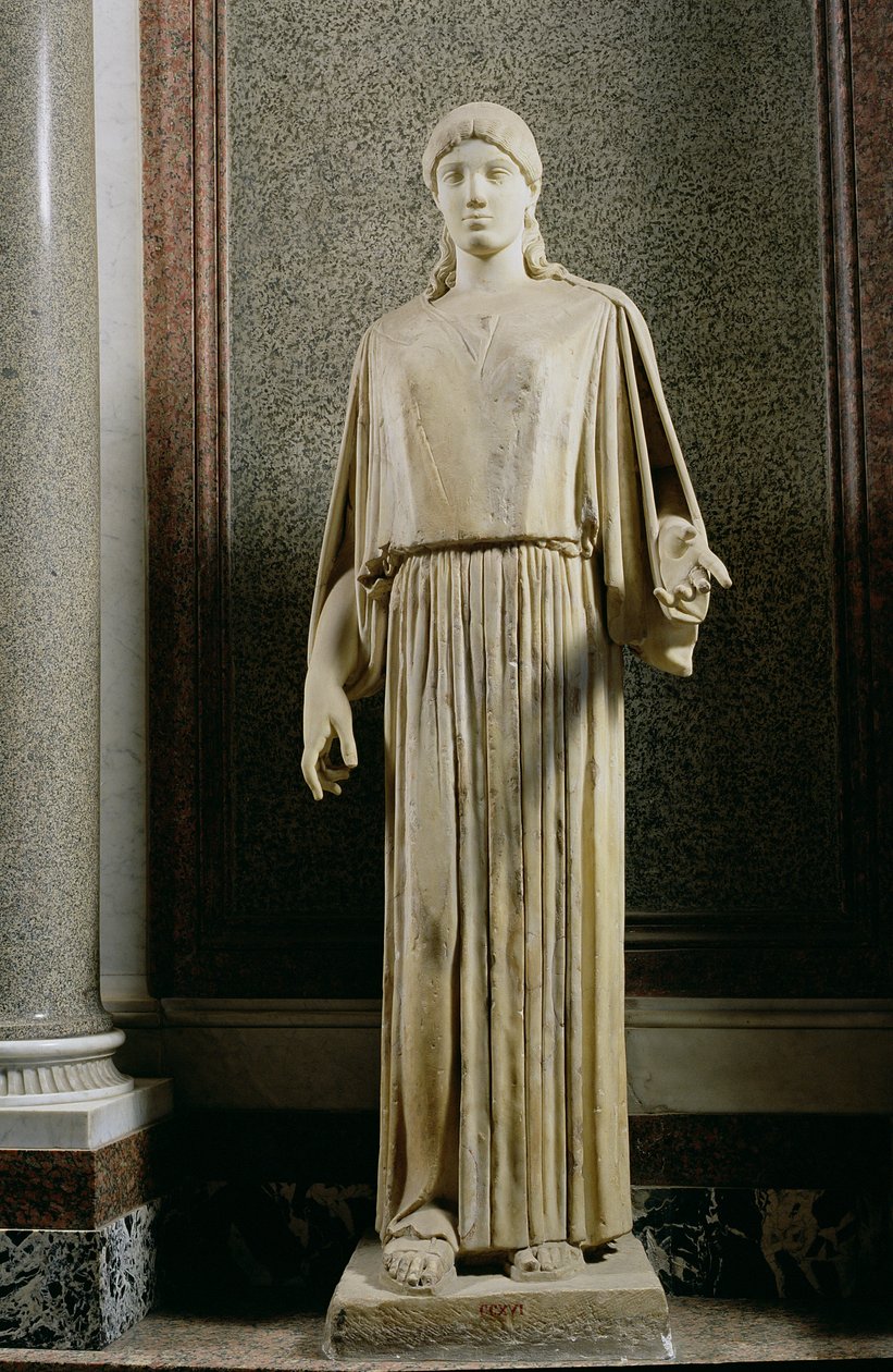 Figura feminina usando um peplos, grego (mármore) de Unbekannt