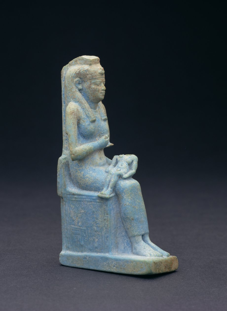 Figura de Ísis, sentada num trono, segurando a criança Horus no colo, egípcio, 26ª Dinastia, 664-525 AC (faiança azul vítrea) de Unbekannt
