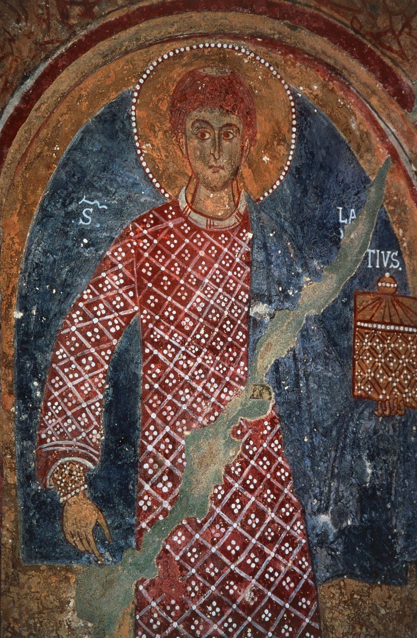 Figura de santo, afresco na Capela de São Nicolau (séculos XI-XVIII), Mottola, Puglia, Itália de Benjamin Baud