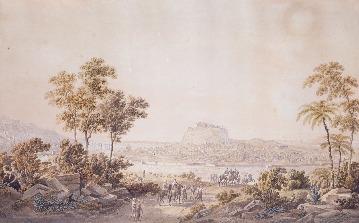 Figuras que se aproximam da cidade de Atenas, Grécia, c.1800 de Unbekannt