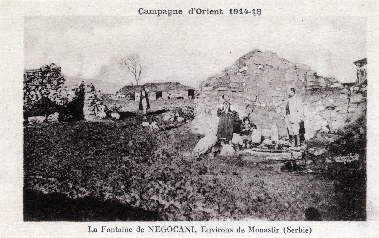 Primeira Guerra Mundial (1914-1918) - Campanha do Leste: Fonte Negocani na Sérvia (atualmente Macedoine) - Cartão Postal de William M. Timlin