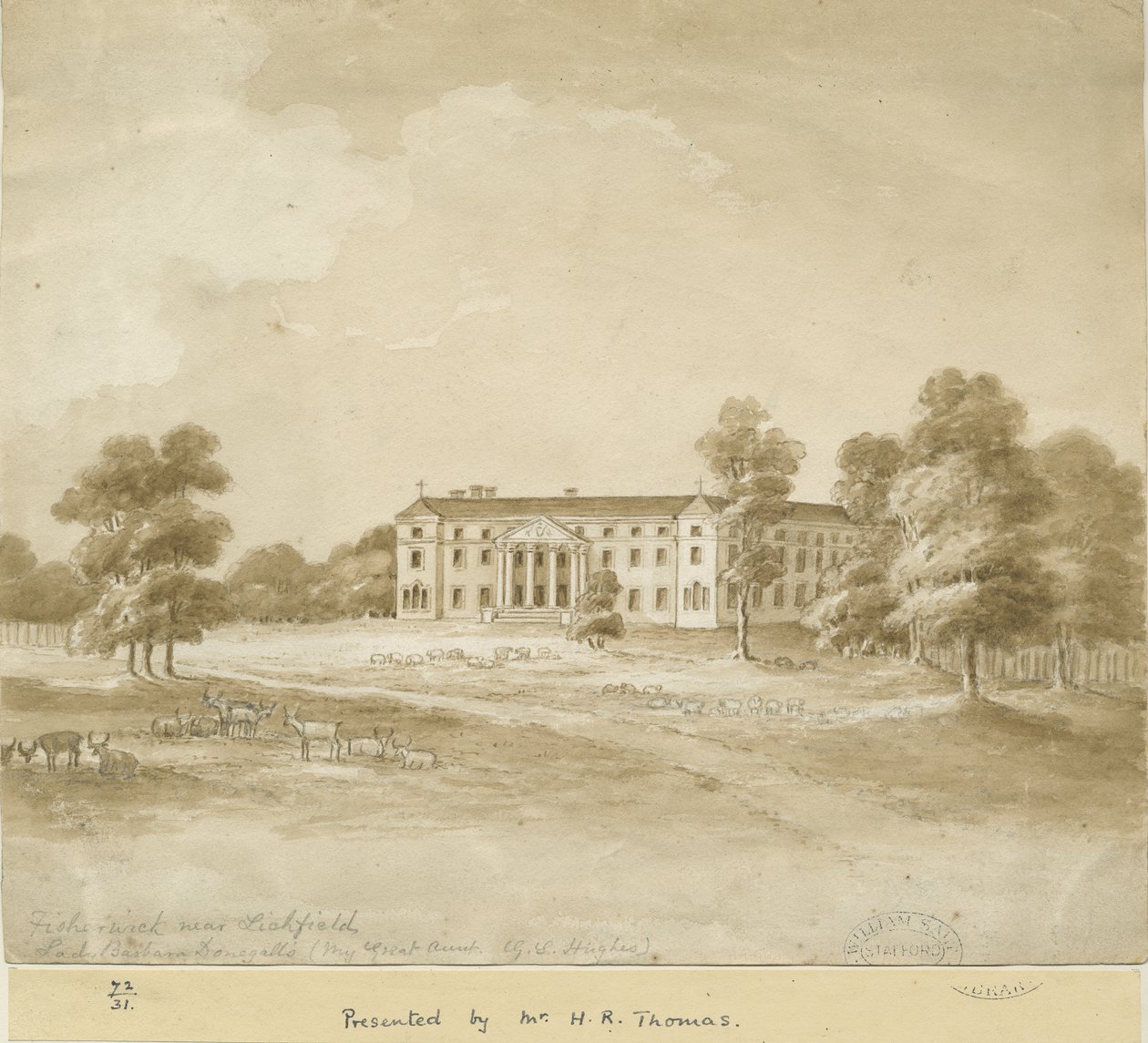 Fisherwick Hall: desenho em sépia, nd [ 19 cent] de Unbekannt
