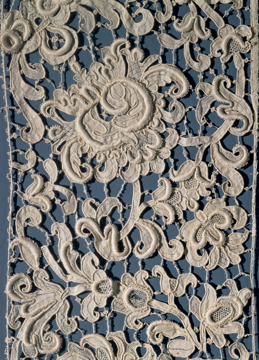 Folhos de renda guipura com pontas salientes, veneziano, meados do século XVII (linho, linha) de Unbekannt