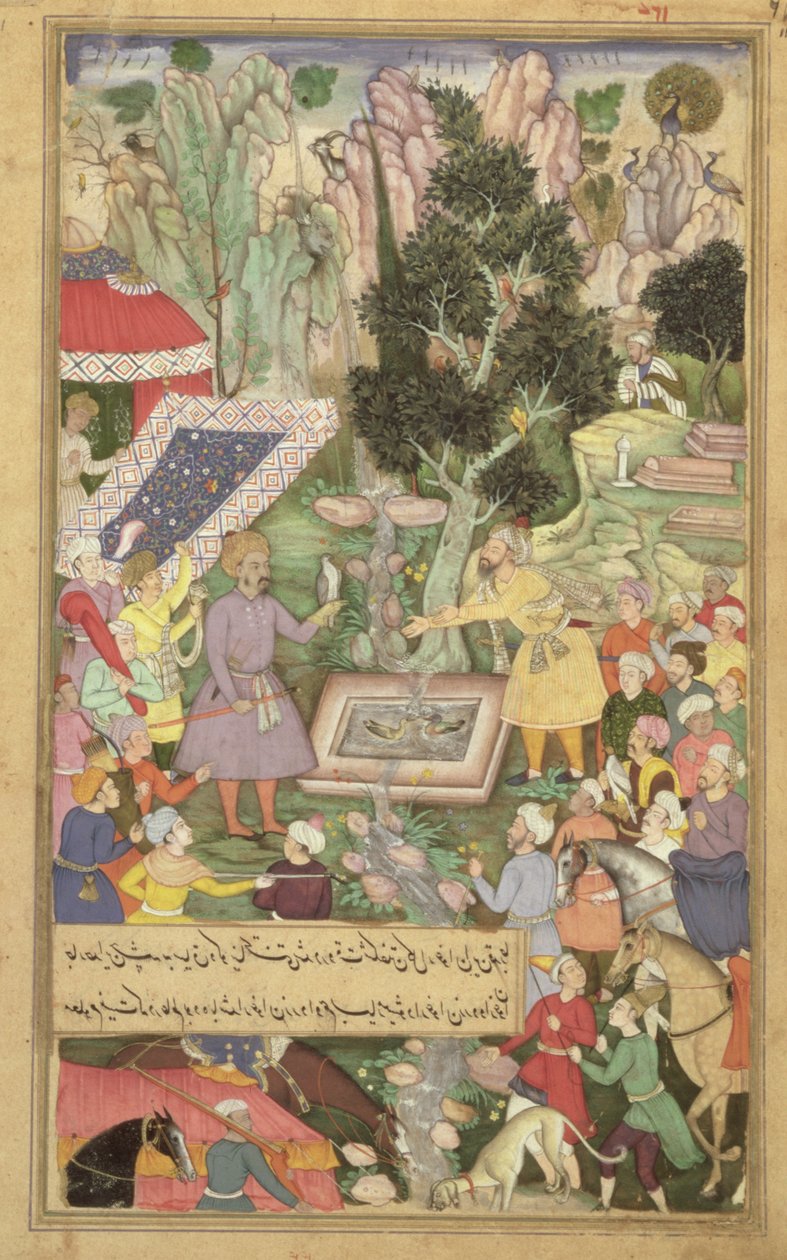 Fólio 126 Babur na primavera de Khawaja Sih Yaran, do "Baburnama" ("As Memórias de Babur"), Mughal de Unbekannter Künstler
