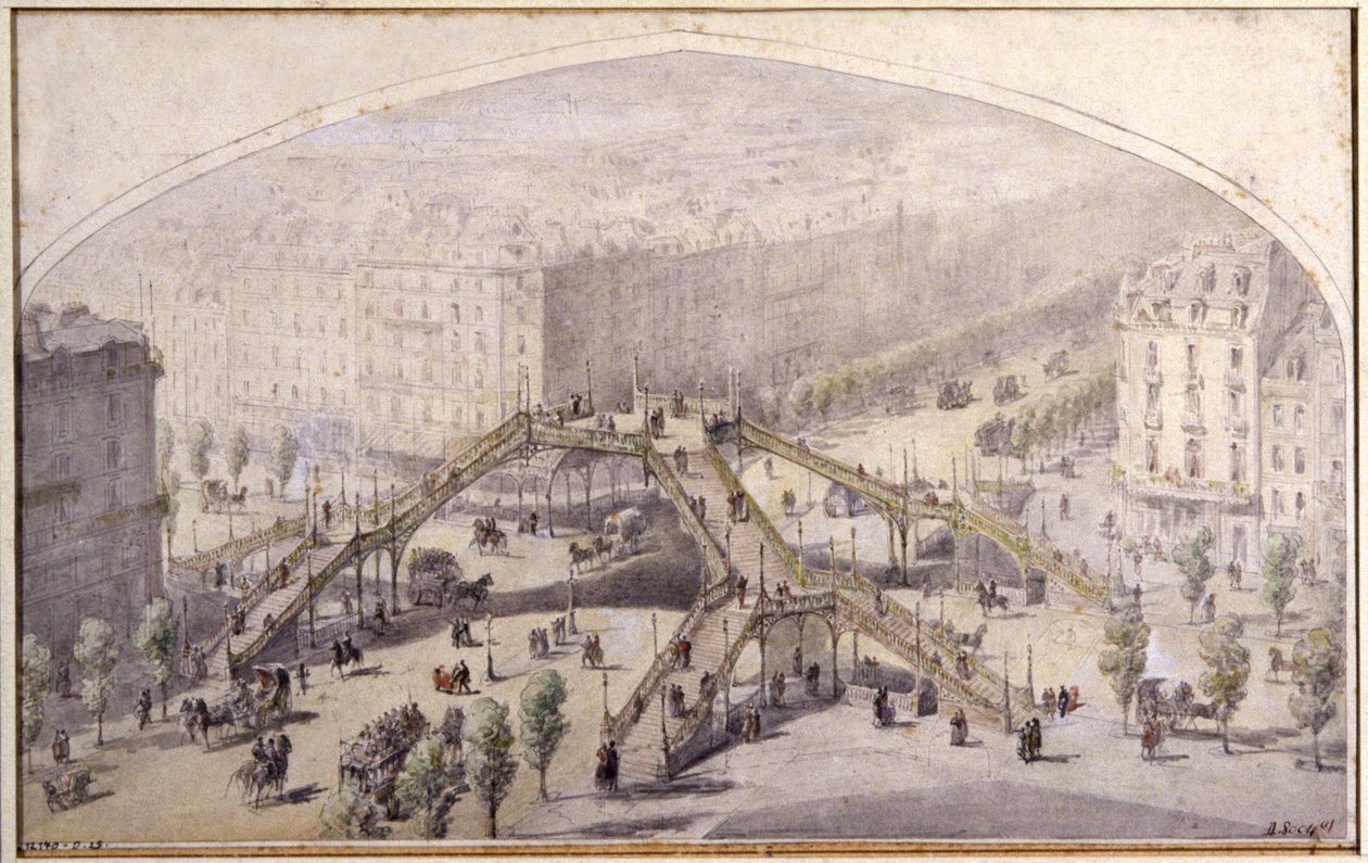 Passarela em Paris, c.1880 (desenho) de Unbekannter Künstler