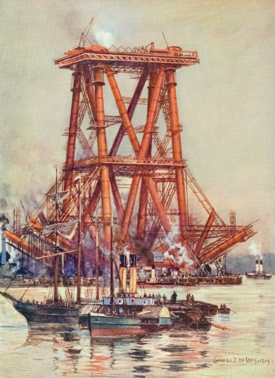 Forth Bridge, Escócia, em construção. c.1880-1890 de Alec Hunter