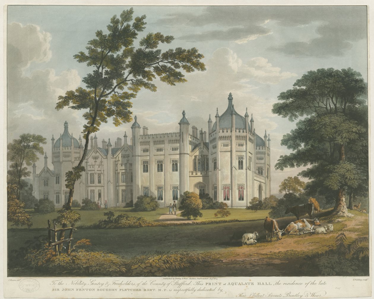 Forton - Aqualate Hall: gravura aquatint matizada, nd [c 1814] de Unbekannt