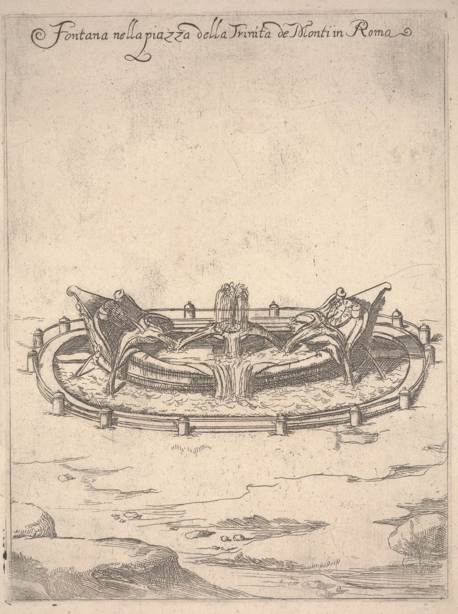Fonte na Praça da Trinita de Monti em Roma, c.1650 (gravura) de Unbekannter Künstler