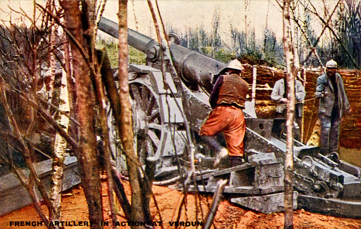Artilharia francesa em Verdun, durante a Primeira Guerra Mundial de Unbekannter Künstler