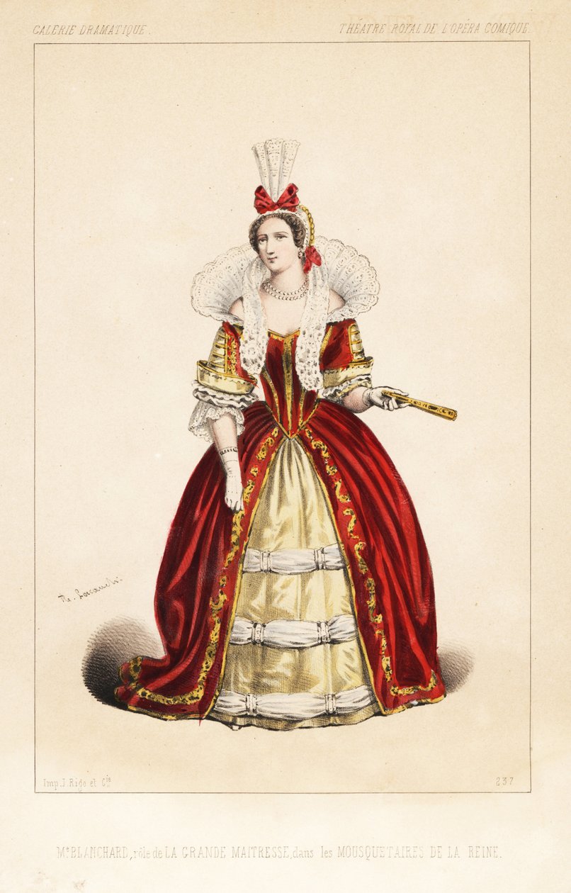 A cantora de ópera francesa Madame Frosine Blanchard como La Grande Maitresse na ópera cómica Les Mousquetaires de la Reine de Fromental Halevy, Theatre Royal de l
