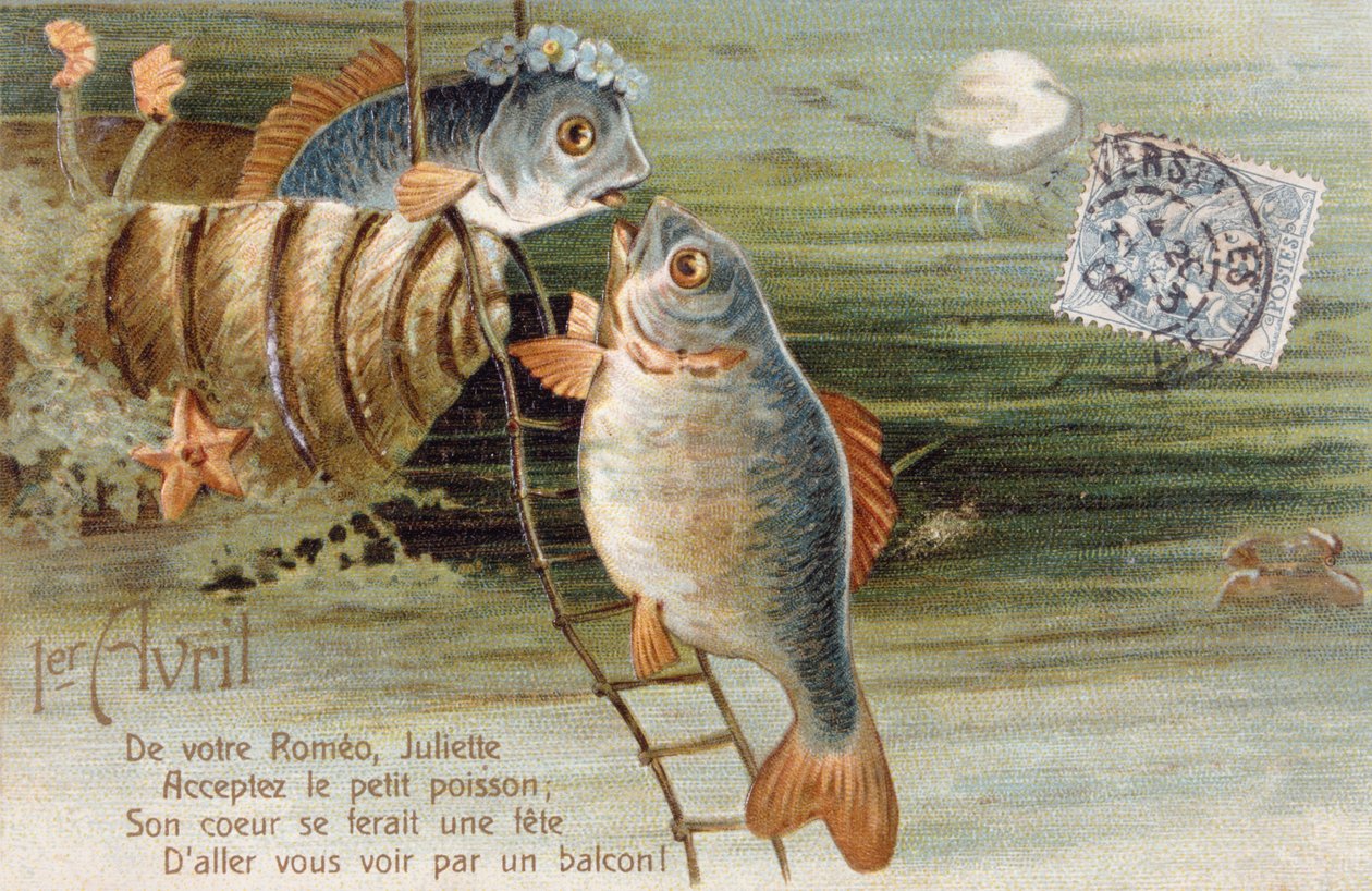 Postal francês com imagem de dois peixes de Unbekannter Künstler