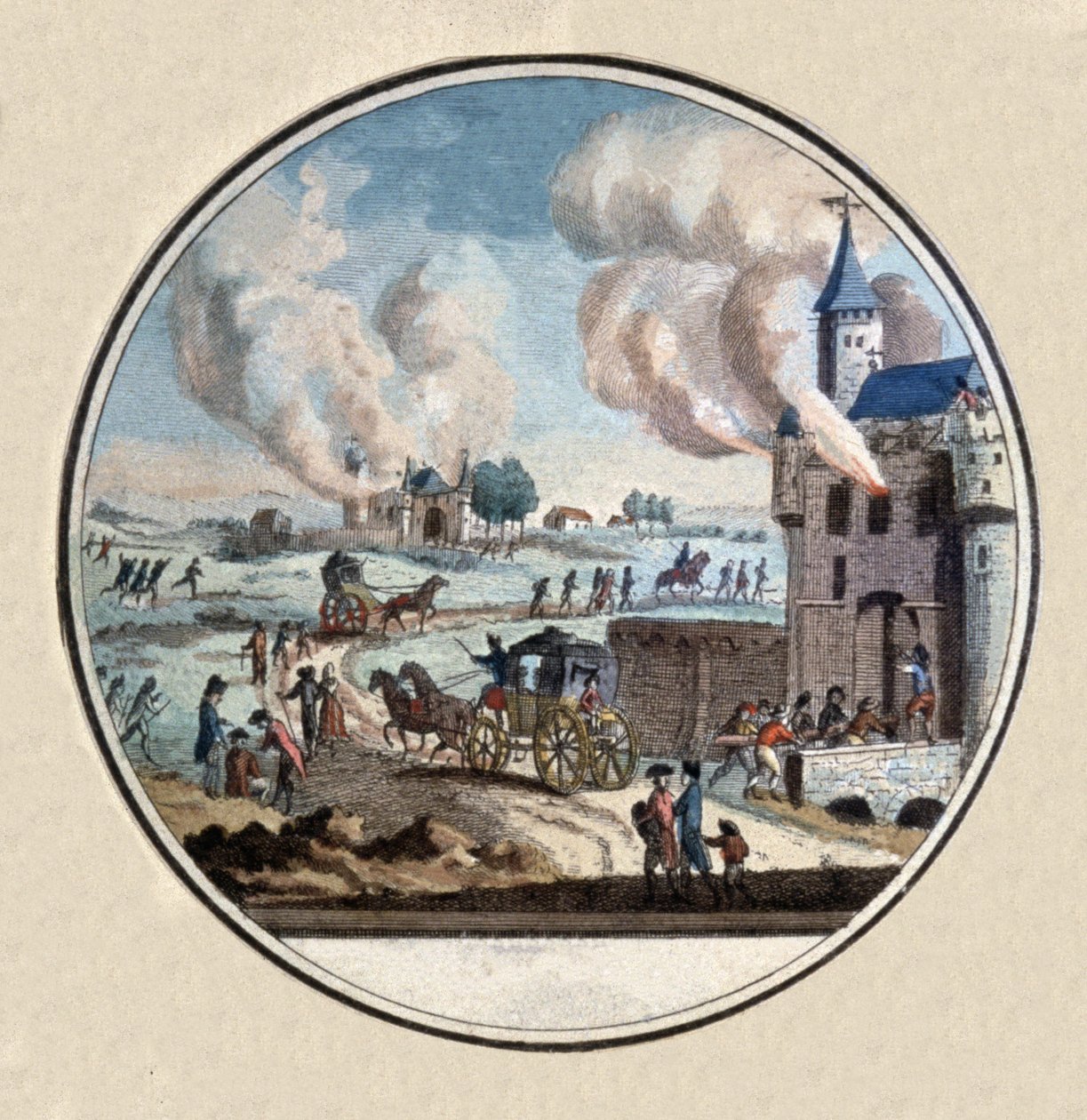 Revolução Francesa, multidão a rodear um castelo, c.1792-1793 (medalha) de Unbekannter Künstler