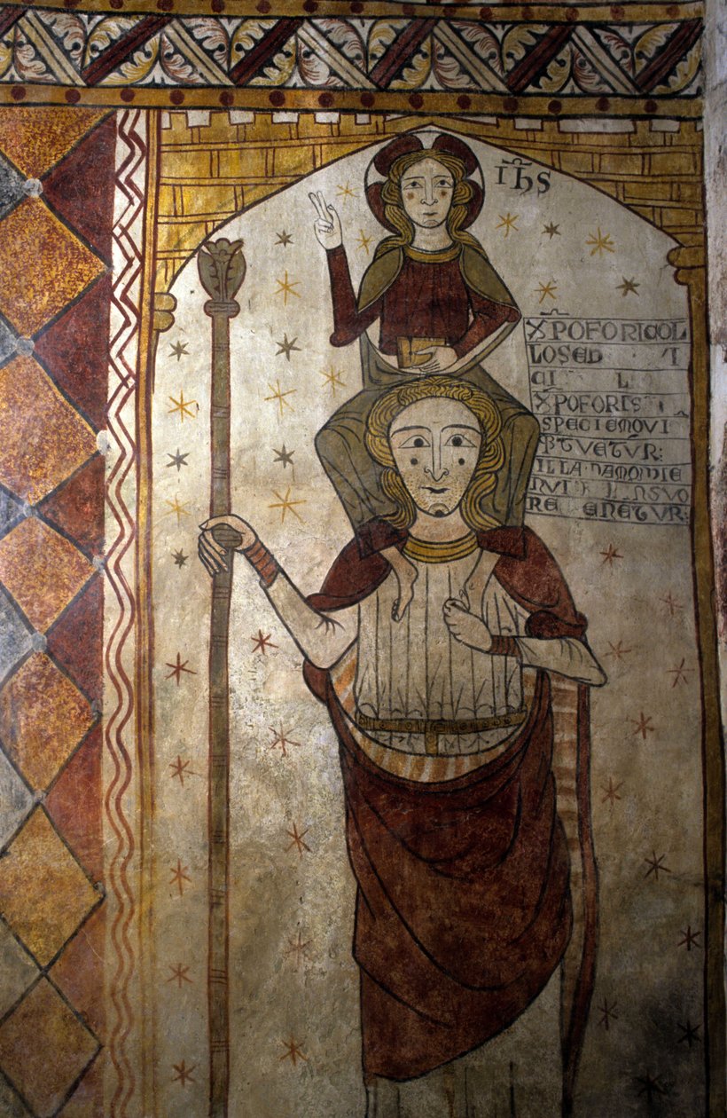 Fresco da Torre Ferrande em Pernes-les-Fontaines (Pernes les Fontaines, Vaucluse (84) do século XIII: São Cristóvão carregando Cristo. de Unbekannt