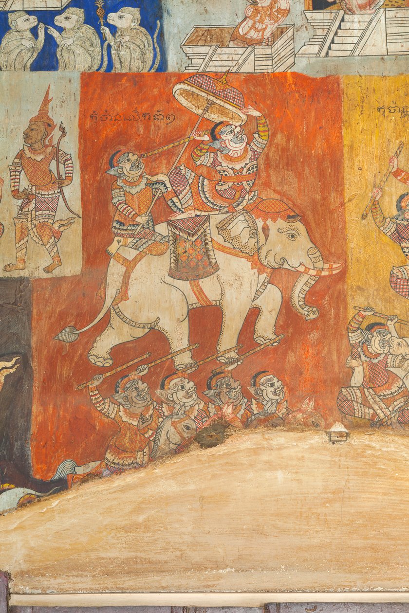 Frescoes adornando as paredes de Wat Bo representando cenas do Reamker, Siem Reap, Camboja (foto) de Unbekannter Künstler