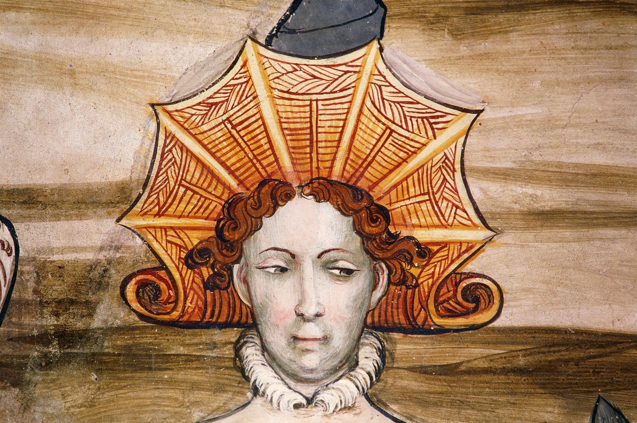 Frescoes of Baronial Hall (século XV), detalhe, Castelo Della Manta, Manta (Cuneo), Piemonte, Detalhe, Itália de Benjamin Baud