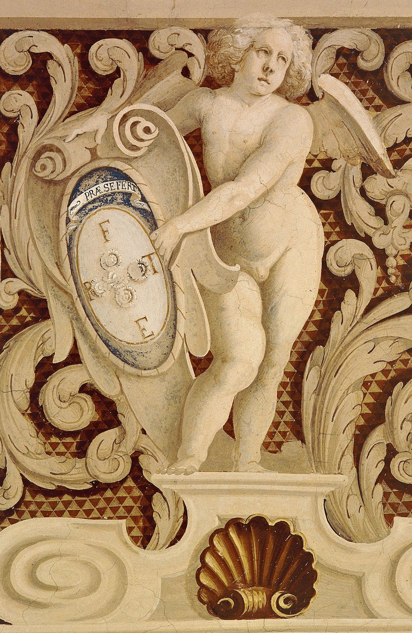 Frescoes of Baronial Hall (século XV), detalhe, Castelo Della Manta, Manta (Cuneo), Piemonte, Detalhe, Itália de William M. Timlin
