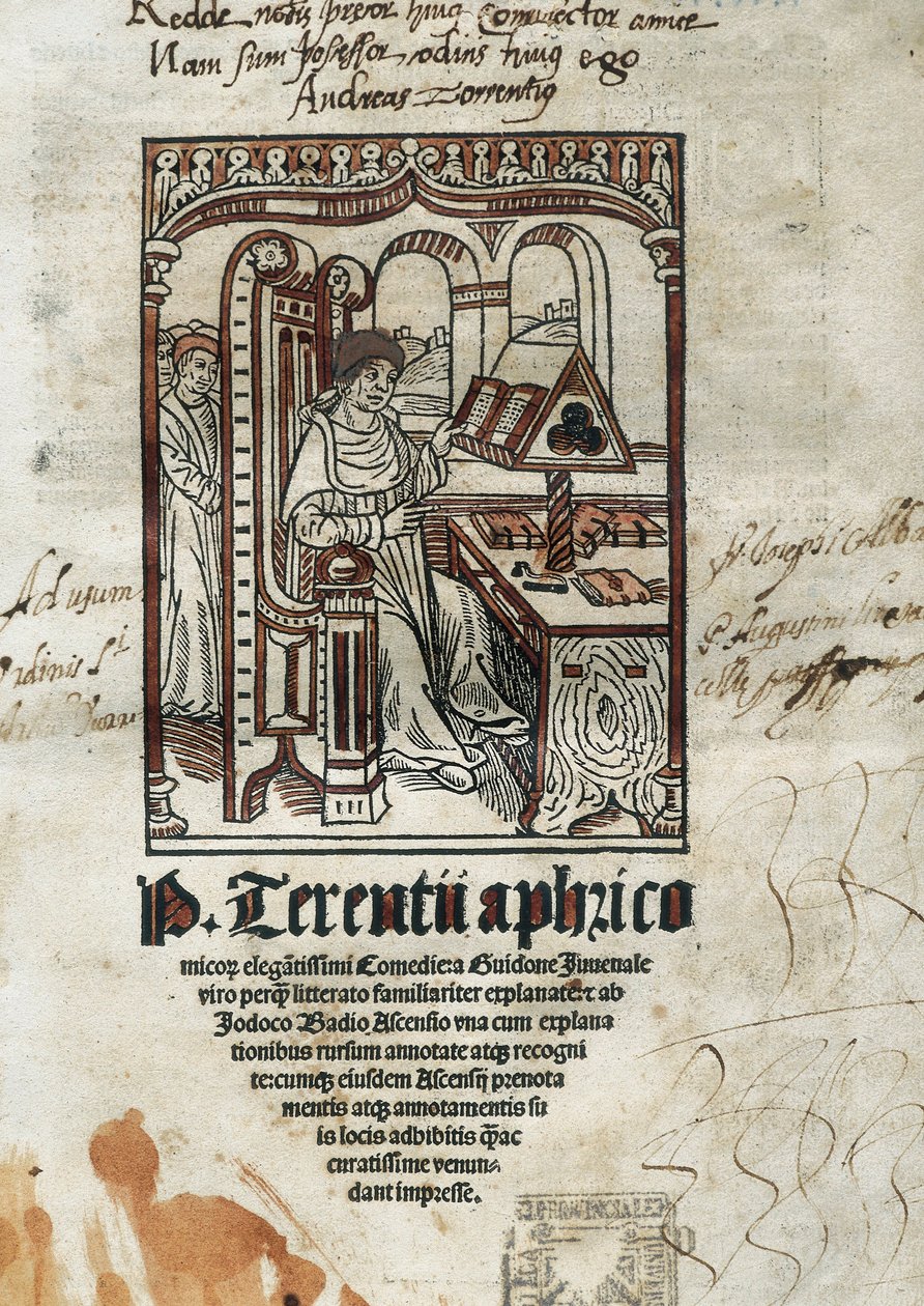 Frontispício das comédias do poeta cômico Terence (Publius Terentius Aferer) (190-145 a.C.). O autor é representado. de Unbekannt