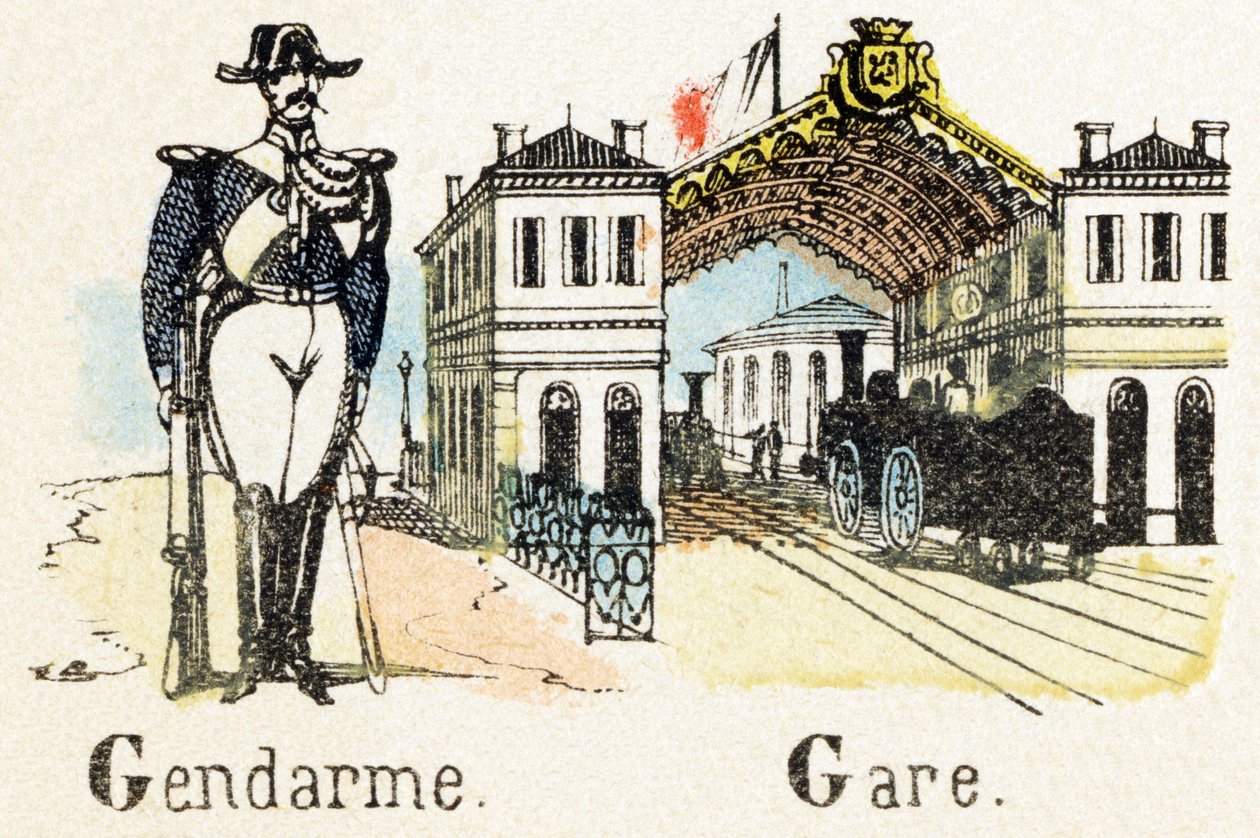 G - Gendarme Gare - Alfabeto - entretenimento infantil - Imagem epinal, série popular c.1890 (ilustração) de Unbekannt