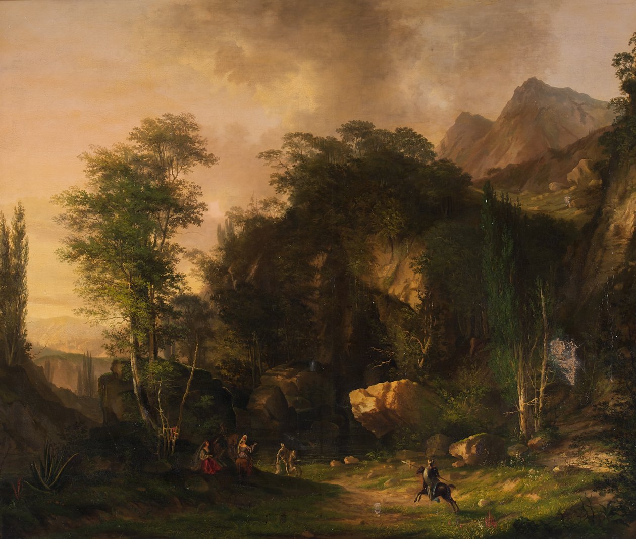 Paisagem montanhosa com cavaleiros de combate de Unbekannter Künstler