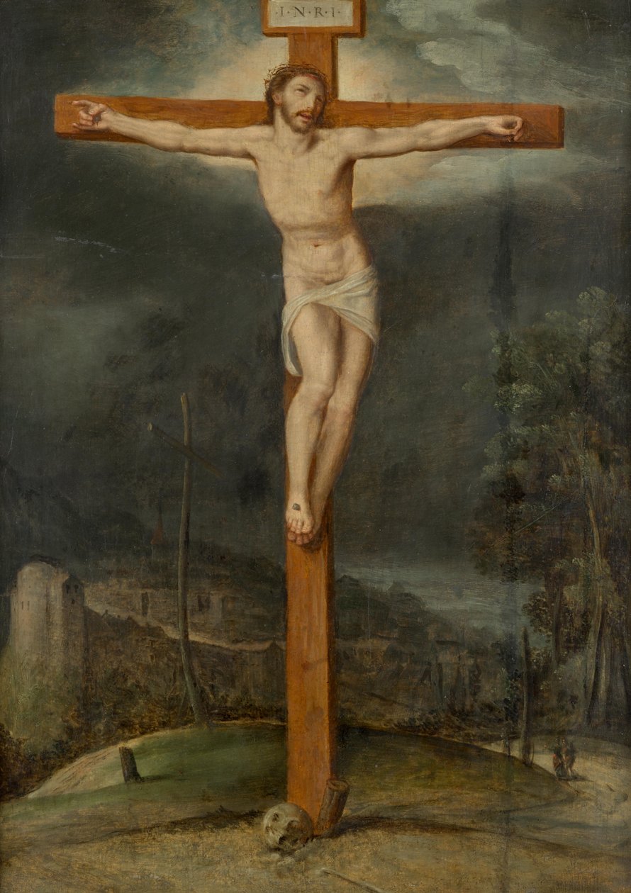 Cristo crucificado na paisagem de Unbekannter Künstler