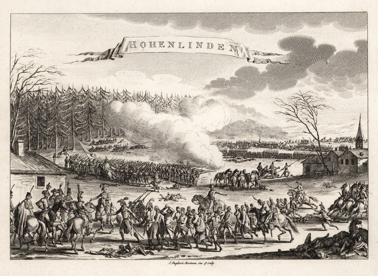General Jean Victor Marie Moreau conduzindo o Exército Revolucionário Francês à vitória na Batalha de Hohenlinden sobre os austríacos e os bávaros de Unbekannt