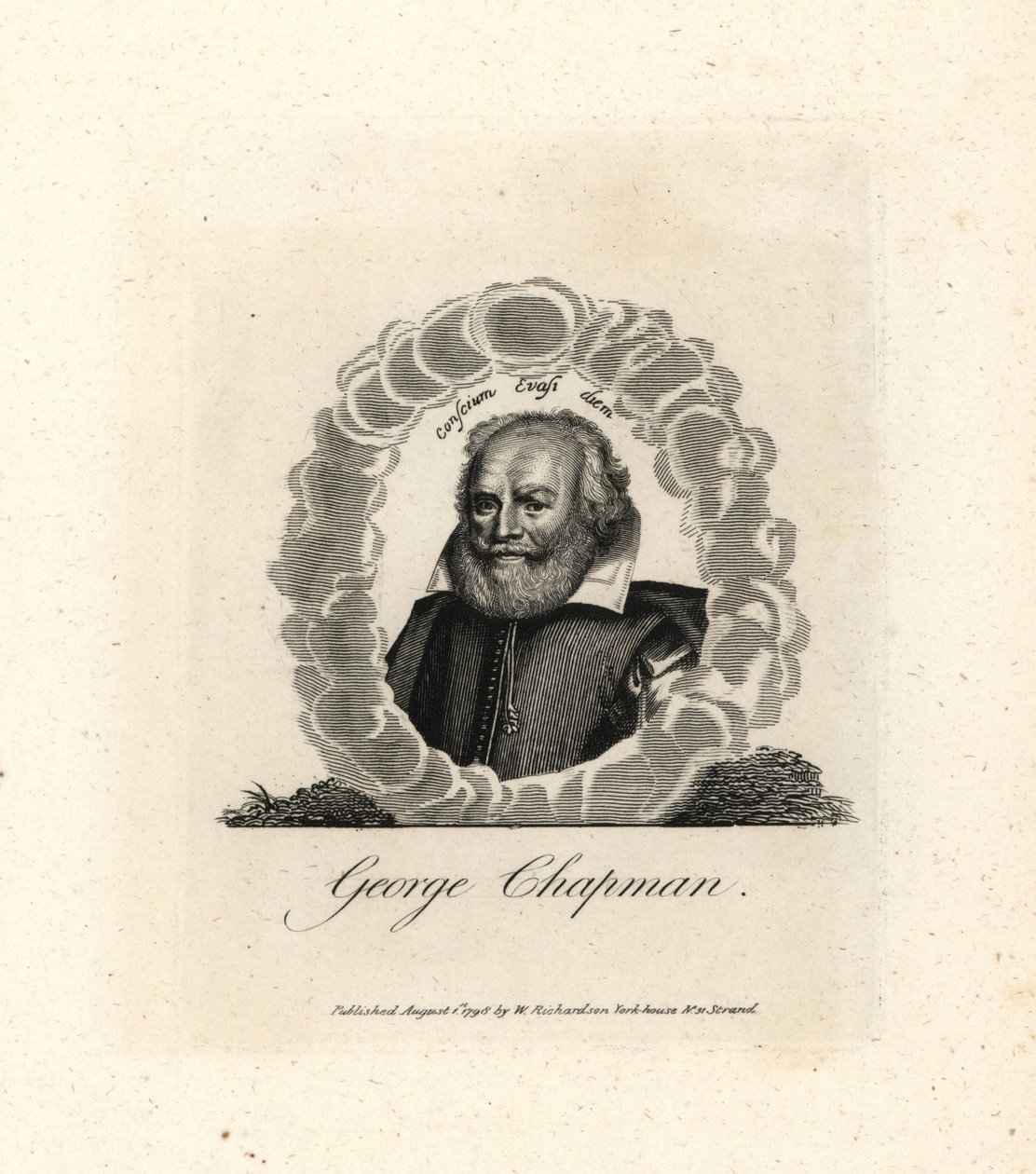 George Chapman, dramaturgo, tradutor e poeta inglês, falecido em 1634. Gravura em talhe-doce da obra Portraits Illustrating Granger