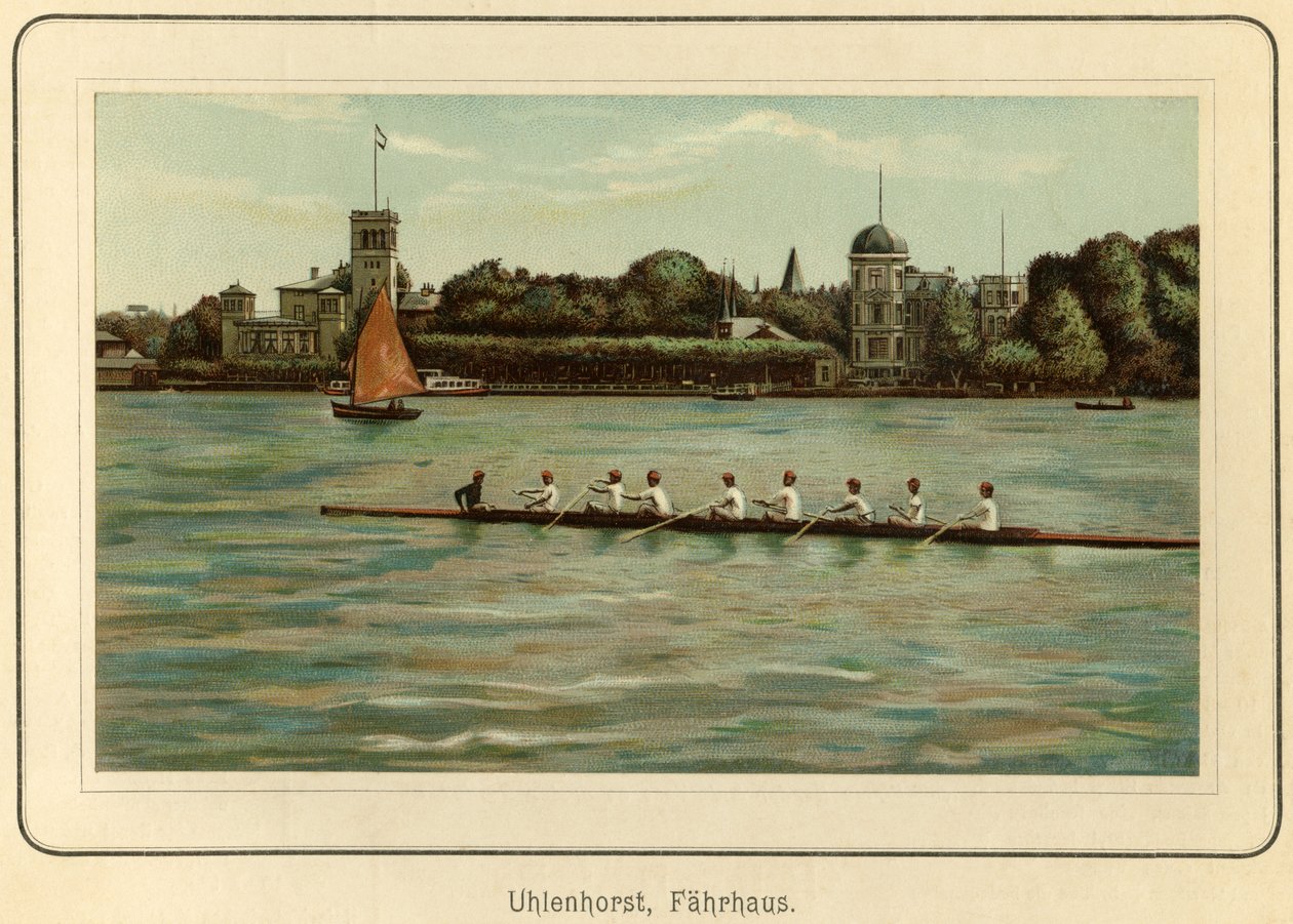 Alemanha, Hamburgo, casa de ferry de Uhlenhorst perto do lago Alster, ilustração de : "Ansichten-Album Hamburg" (vistas de Hamburgo), publicado por C. Schneider, Berlim NW c.1890 (litografia) de Unbekannter Künstler