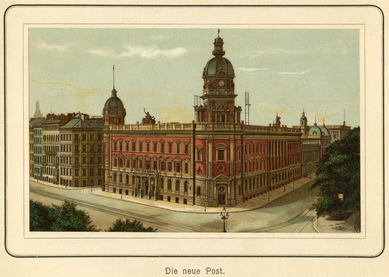 Alemanha, Hamburgo, o novo edifício dos correios, ilustração de : "Ansichten-Album Hamburg" (vistas de Hamburgo) , publicado por C. Schneider , Berlim NW, c.1890 (litografia) de Unbekannter Künstler