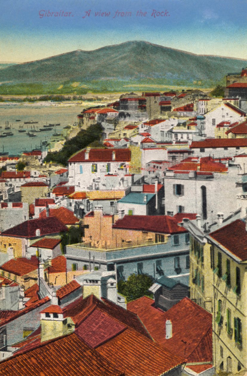 Gibraltar - vista da cidade e da baía a partir do Rochedo, fim do século XIX - início do século XX (cartão postal) de Unbekannter Künstler