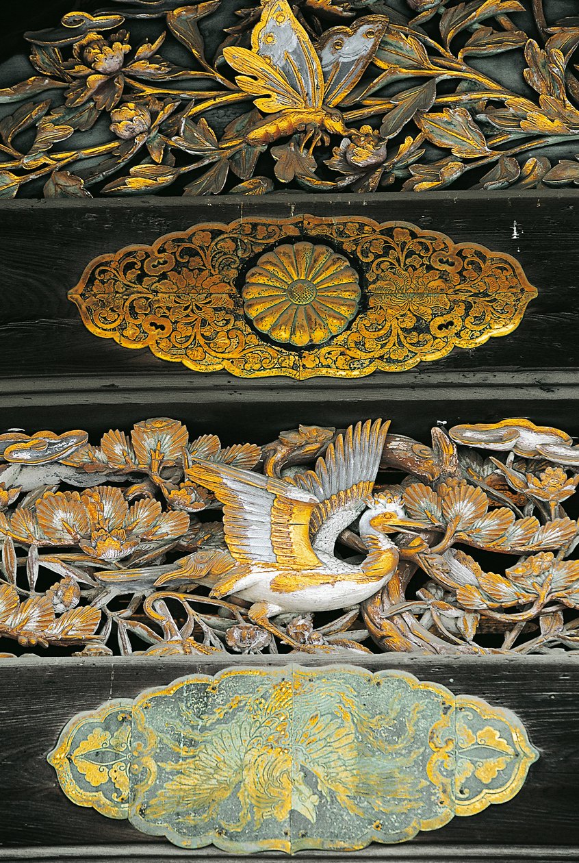 Aves douradas e borboletas, Pormenor do Palácio Ninomaru, Castelo Nijo, Kyoto de Benjamin Baud