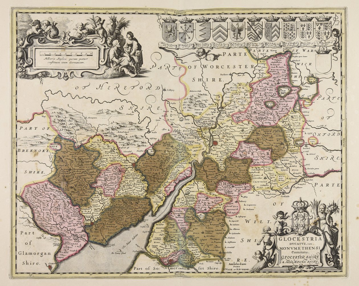 Glocestria ducatus cum Monumethensi comitatu  Condado de Glocester amp; Condado de Monmouth de Unbekannter Künstler