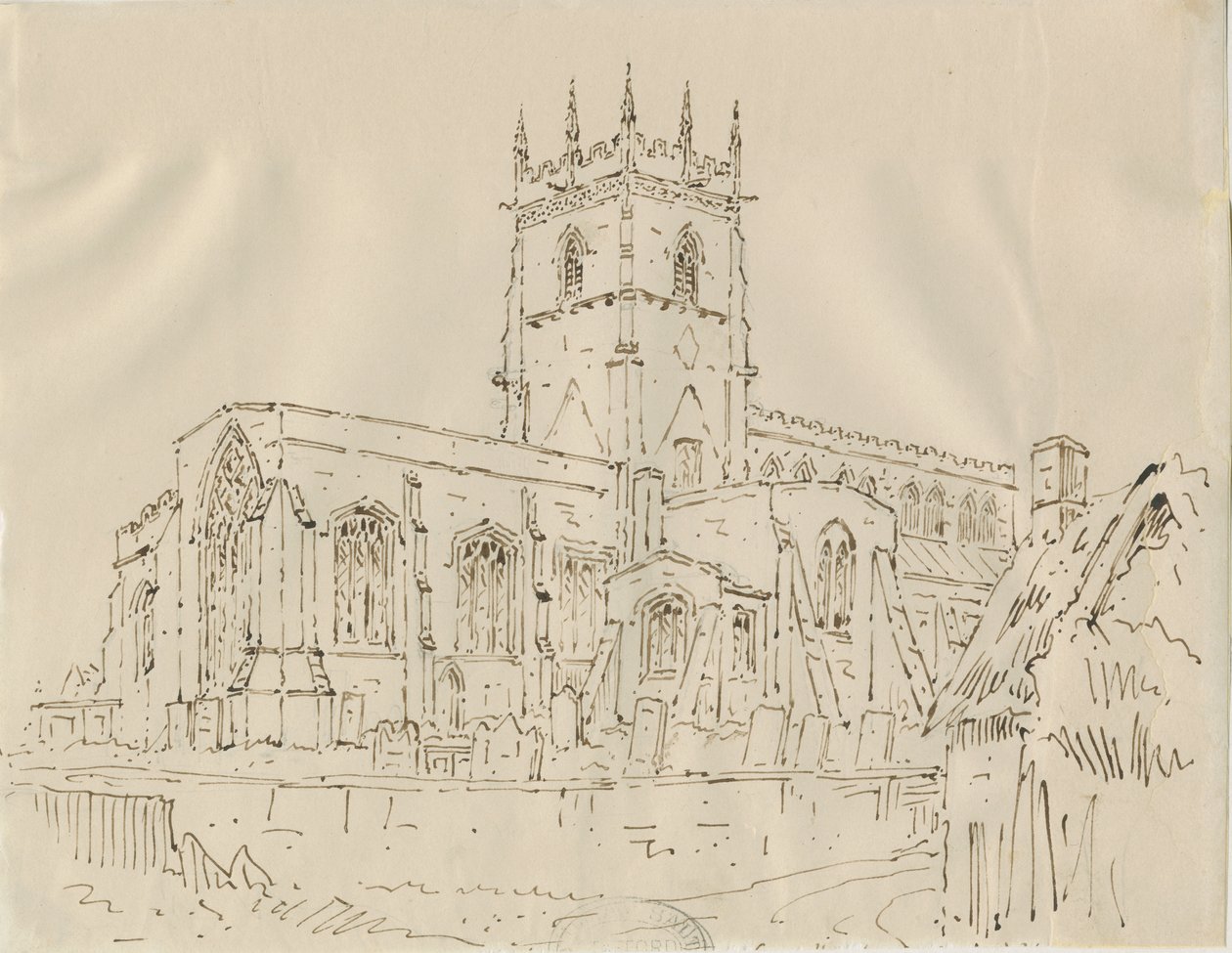 Igreja Gnosall: desenho a caneta e tinta, década de 1830 de Unbekannt
