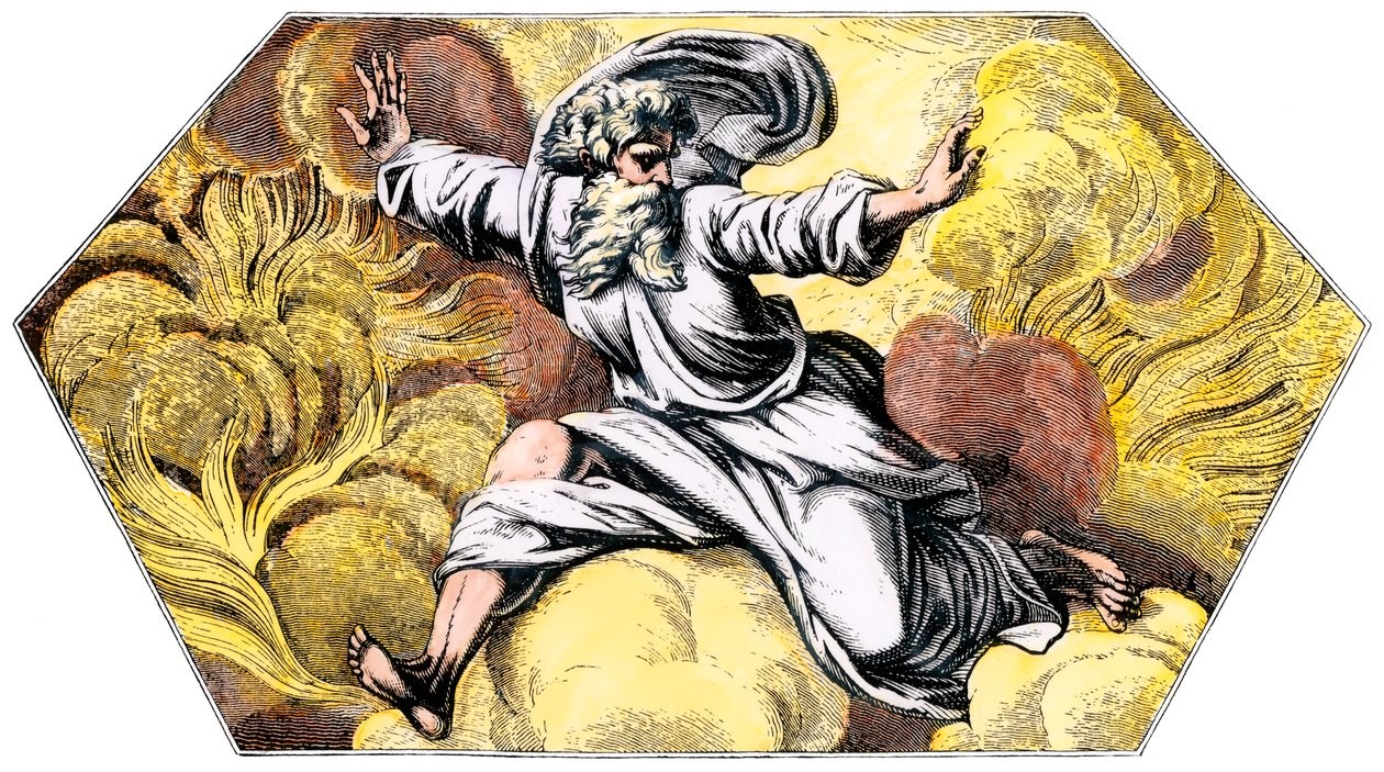 Deus Criando o Céu e a Terra - Gravura colorida do século XIX, da Loggia (Logge) do Vaticano (Itália) por Rafael (Raffaello Sanzio de Unbekannter Künstler