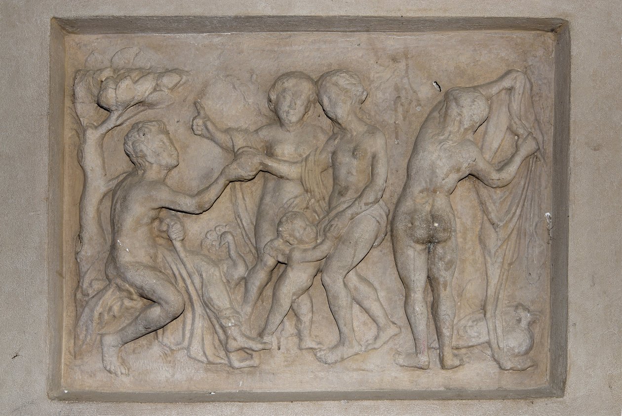Mitologia grega: o julgamento de Paris. O pastor Paris deve escolher a mais bela das três deusas de Afrodite (Vénus), acompanhada por Cupido, Hera (Junon) e Atena (Minerva). Ele escolhe Afrodite, a quem oferece uma maçã de ouro. Alívio de Unbekannt