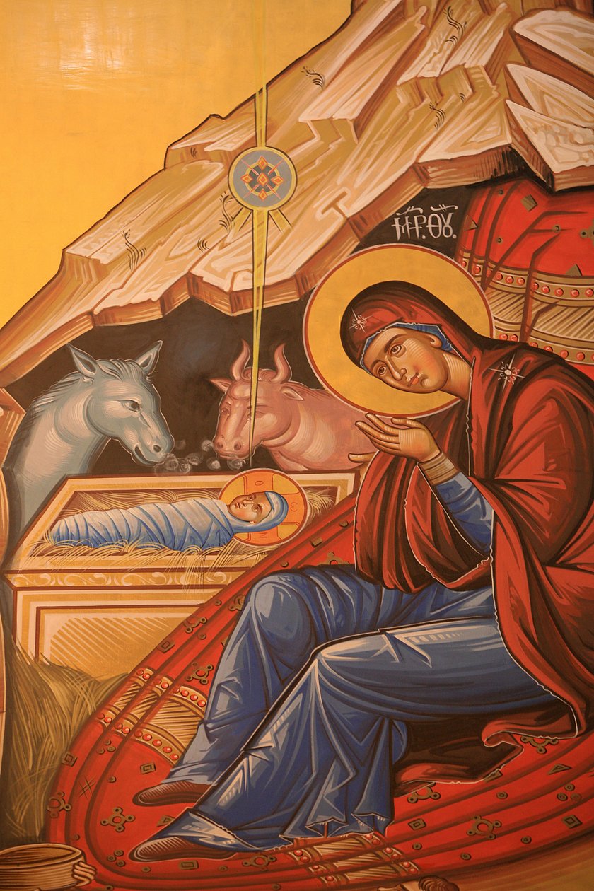Ícone ortodoxo grego que representa o nascimento de Cristo Thessalonique Grece de Unbekannt
