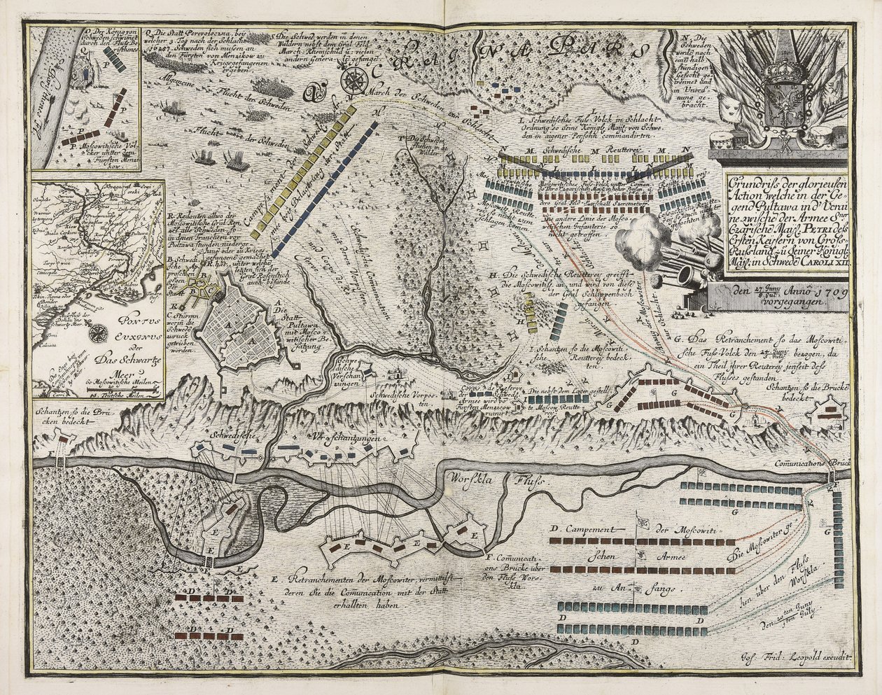 Esboço da gloriosa ação que teve lugar na região de Pultava, na Ucrânia, entre o exército do czarista Ma¨yl. Pedro I Ke¨yser da Grande Rússia e sua Majestade Real na Suécia Caroli XII em 27 de junho-8 de julho de 1709 de Unbekannter Künstler