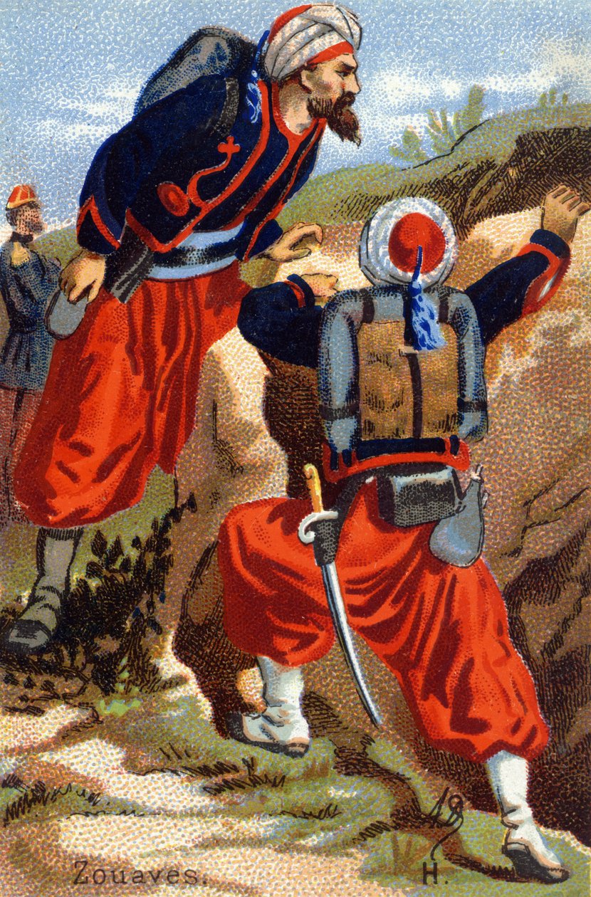 H: Zouaves. Gravura em "Alfabeto Militar" . Iniciais do Ilustrador: A. D. Editora desconhecida. Cromolitógrafos do final do século XIX. Dim: 10,5x7cm . de Unbekannt