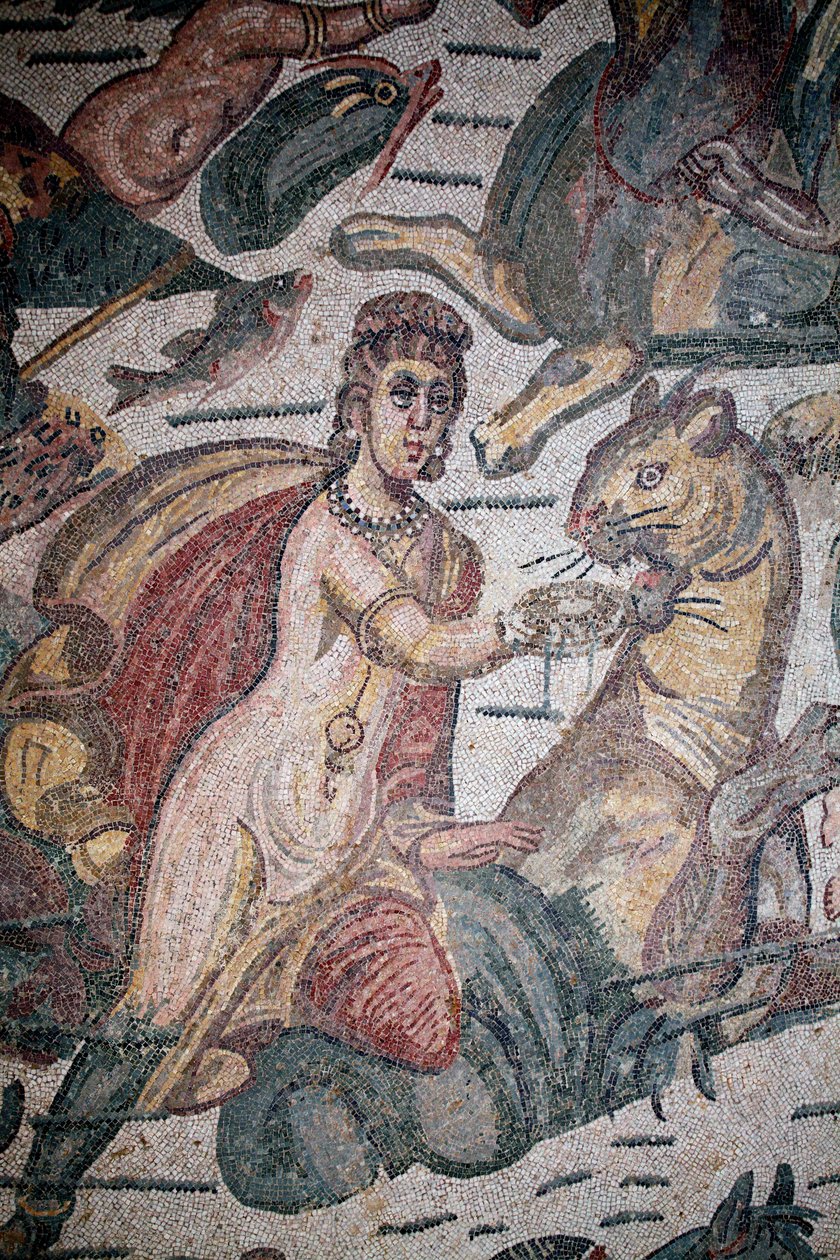 Hall of Arion. Cena marinha. Criaturas marinhas. Nereides e tritões. Século III - IV. Vila Romana de Casale, Sicília. Site da UNESCO. de Unbekannt