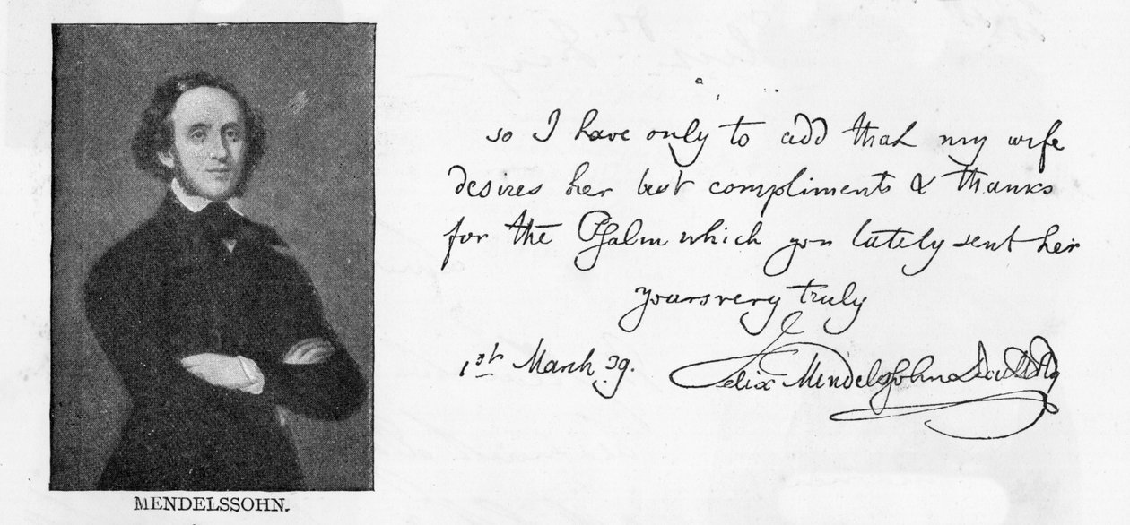 Hamdwriting e assinatura de Mendelssohn de Unbekannt