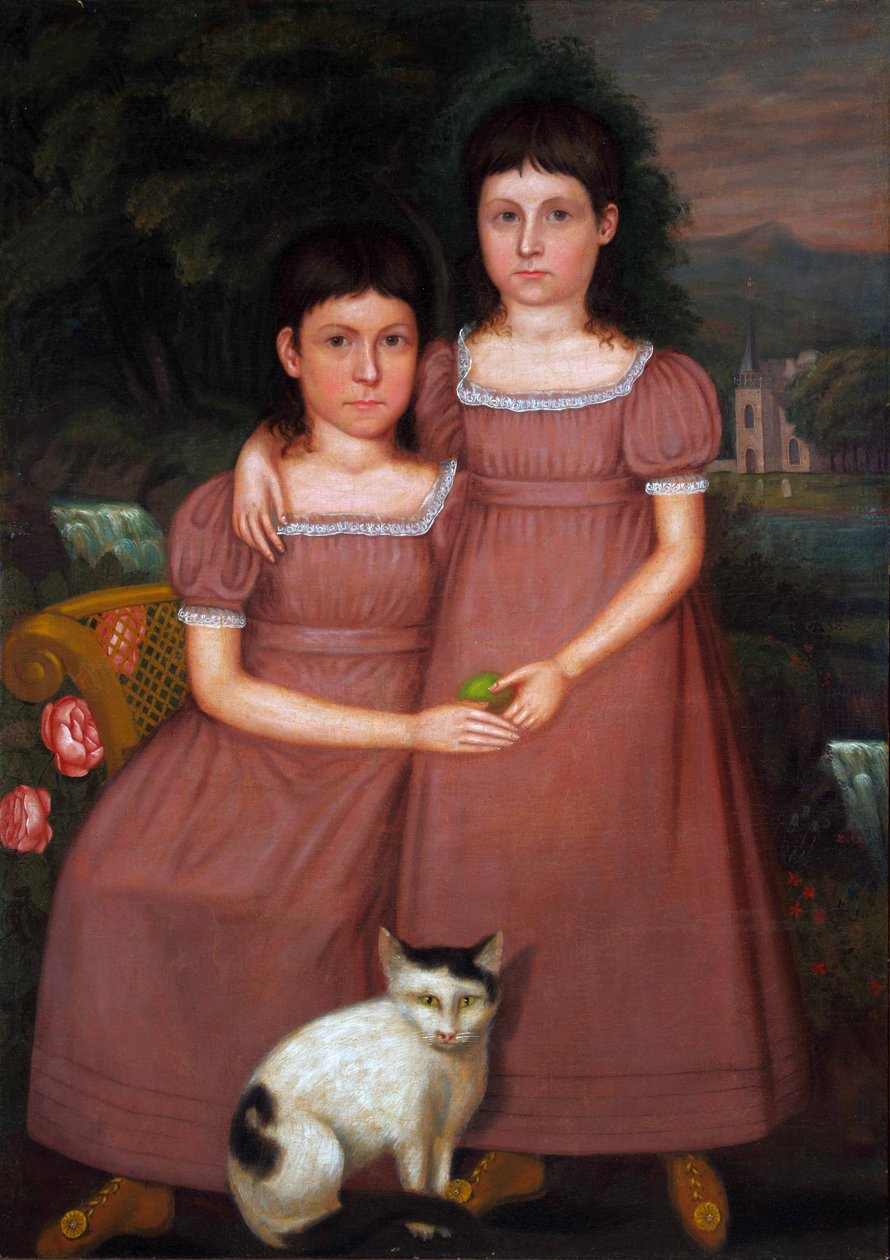 Irmãs Hamilton com gato 1825 (óleo sobre tela) de Unbekannter Künstler