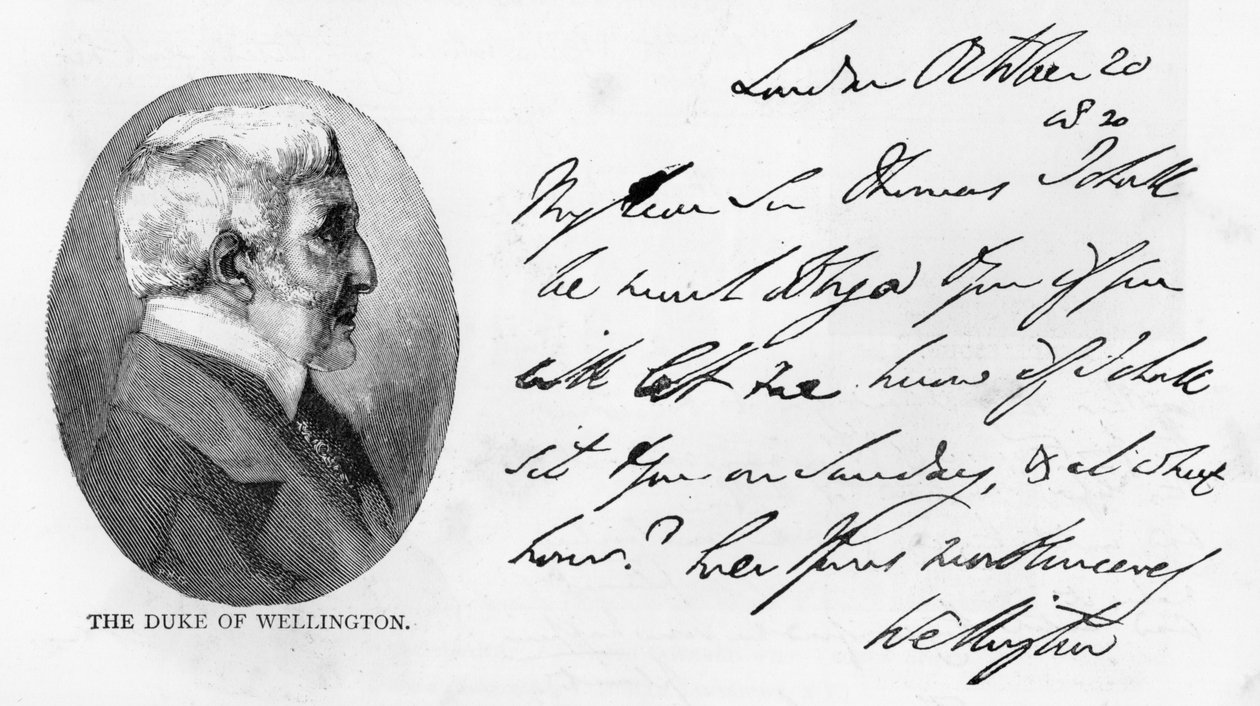Caligrafia e assinatura de Arthur Wellesley de Unbekannt