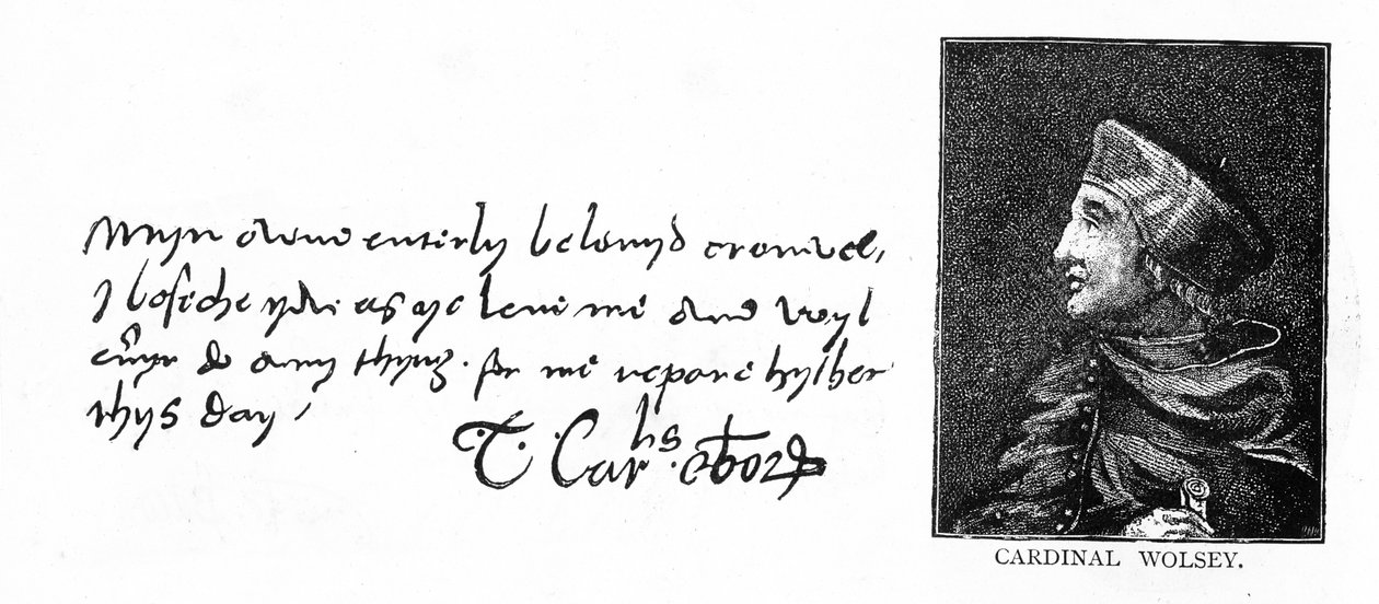 Caligrafia e assinatura do Cardeal Wolsey a partir de uma carta a Thomas Cromwell de Unbekannt